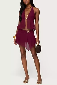 Edikted Sea Star Asymmetric Chiffon Mini Skirt
