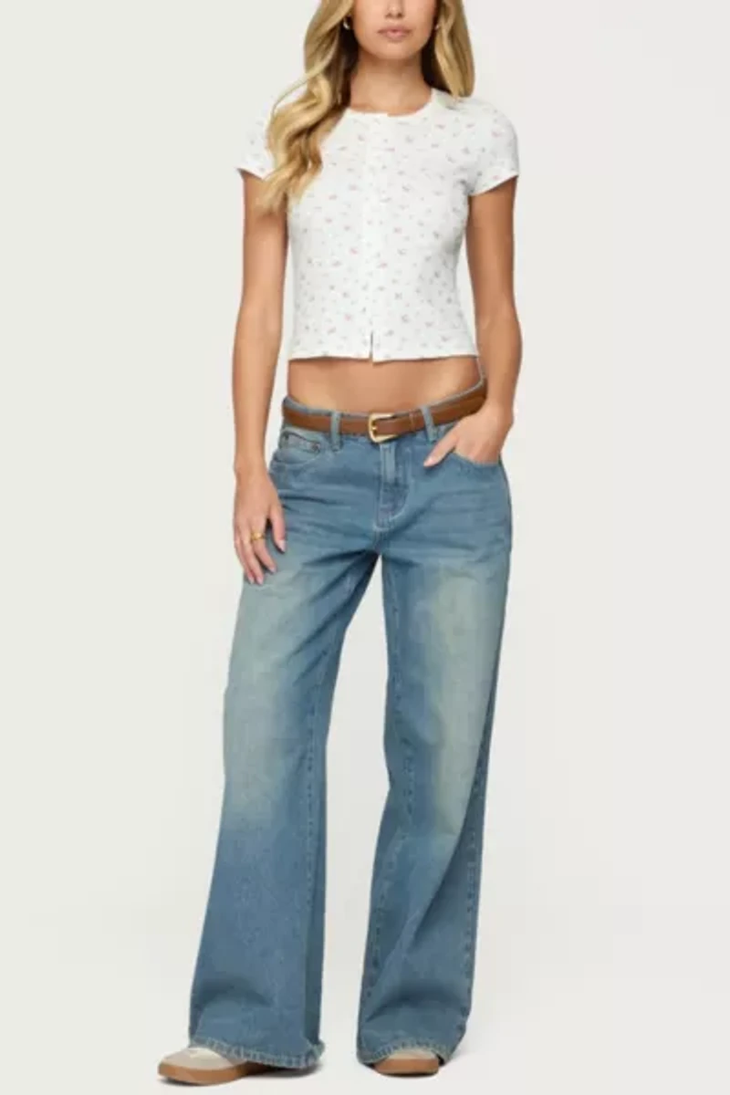 Edikted Odella Floral Ribbed Button Up Top