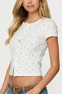 Edikted Odella Floral Ribbed Button Up Top