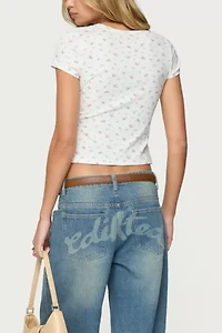 Edikted Odella Floral Ribbed Button Up Top