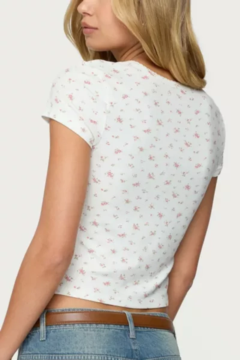 Edikted Odella Floral Ribbed Button Up Top