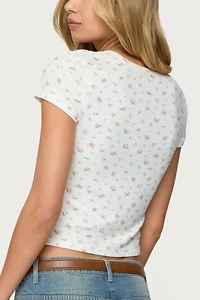 Edikted Odella Floral Ribbed Button Up Top