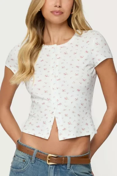 Edikted Odella Floral Ribbed Button Up Top