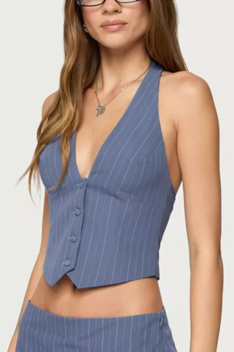 Edikted Frankey Pinstripe Button Up Halter Top
