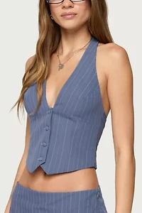 Edikted Frankey Pinstripe Button Up Halter Top