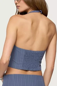 Edikted Frankey Pinstripe Button Up Halter Top