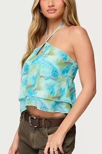 Edikted Dragon Lily Layered Chiffon Halter Top