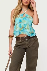 Edikted Dragon Lily Layered Chiffon Halter Top