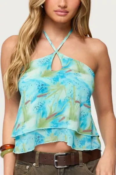 Edikted Dragon Lily Layered Chiffon Halter Top