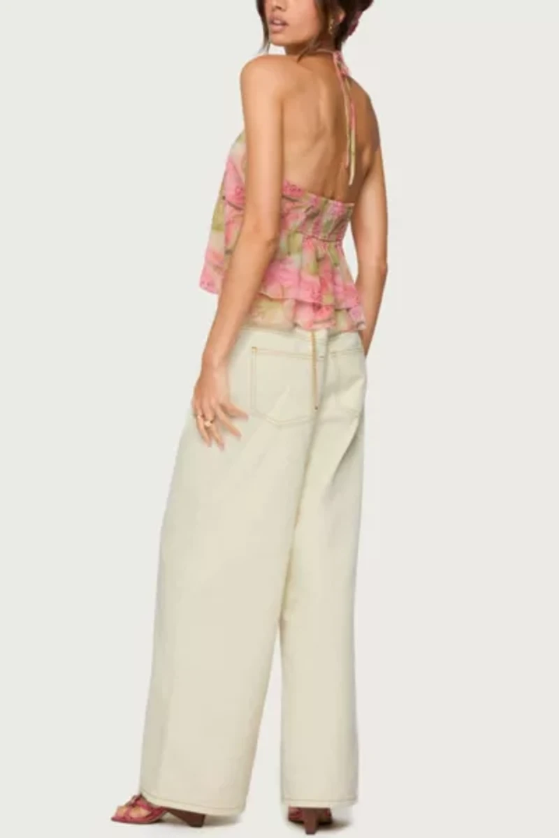 Edikted Dragon Lily Layered Chiffon Halter Top