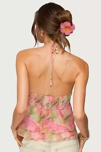 Edikted Dragon Lily Layered Chiffon Halter Top