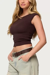 Edikted Jarah Pointelle Knit Boat Neck Top