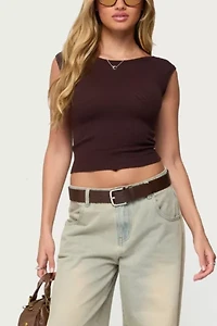 Edikted Jarah Pointelle Knit Boat Neck Top