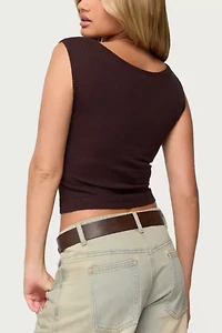 Edikted Jarah Pointelle Knit Boat Neck Top