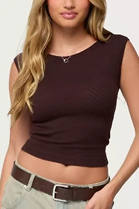 Edikted Jarah Pointelle Knit Boat Neck Top