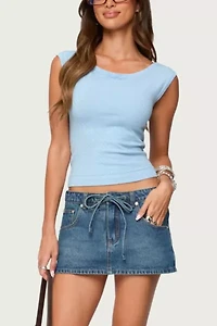 Edikted Jarah Pointelle Knit Boat Neck Top