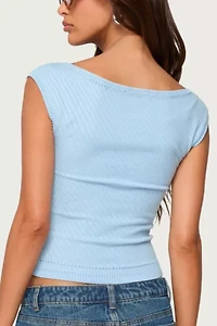 Edikted Jarah Pointelle Knit Boat Neck Top