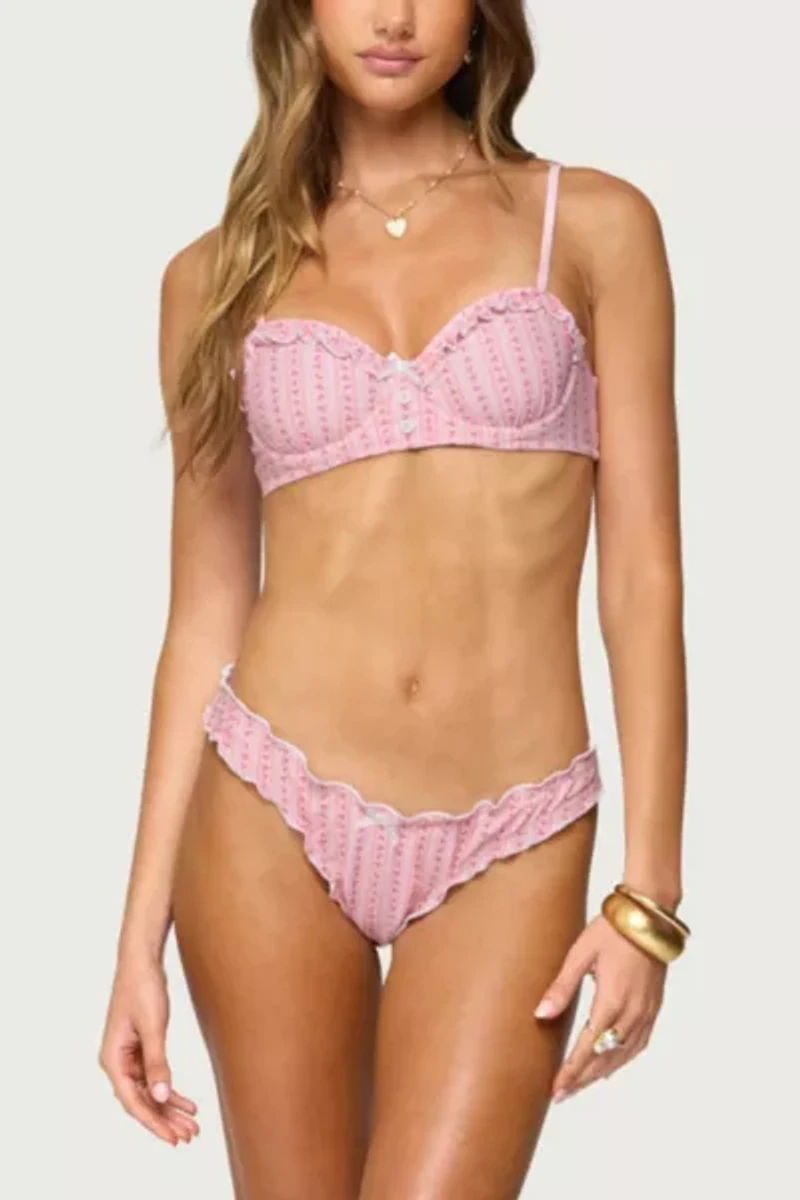 Edikted Pip Striped Ruffle Cupped Bikini Top