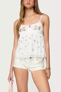 Edikted Embroidered Layered Mesh Babydoll Top