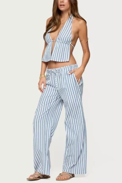 Edikted Macey Striped Split Front Backless Top