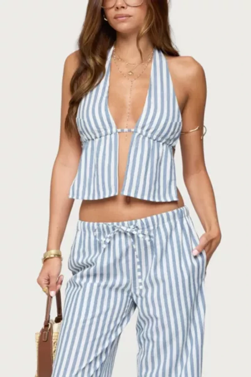 Edikted Macey Striped Split Front Backless Top