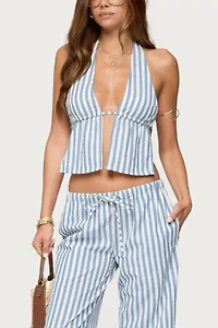 Edikted Macey Striped Split Front Backless Top