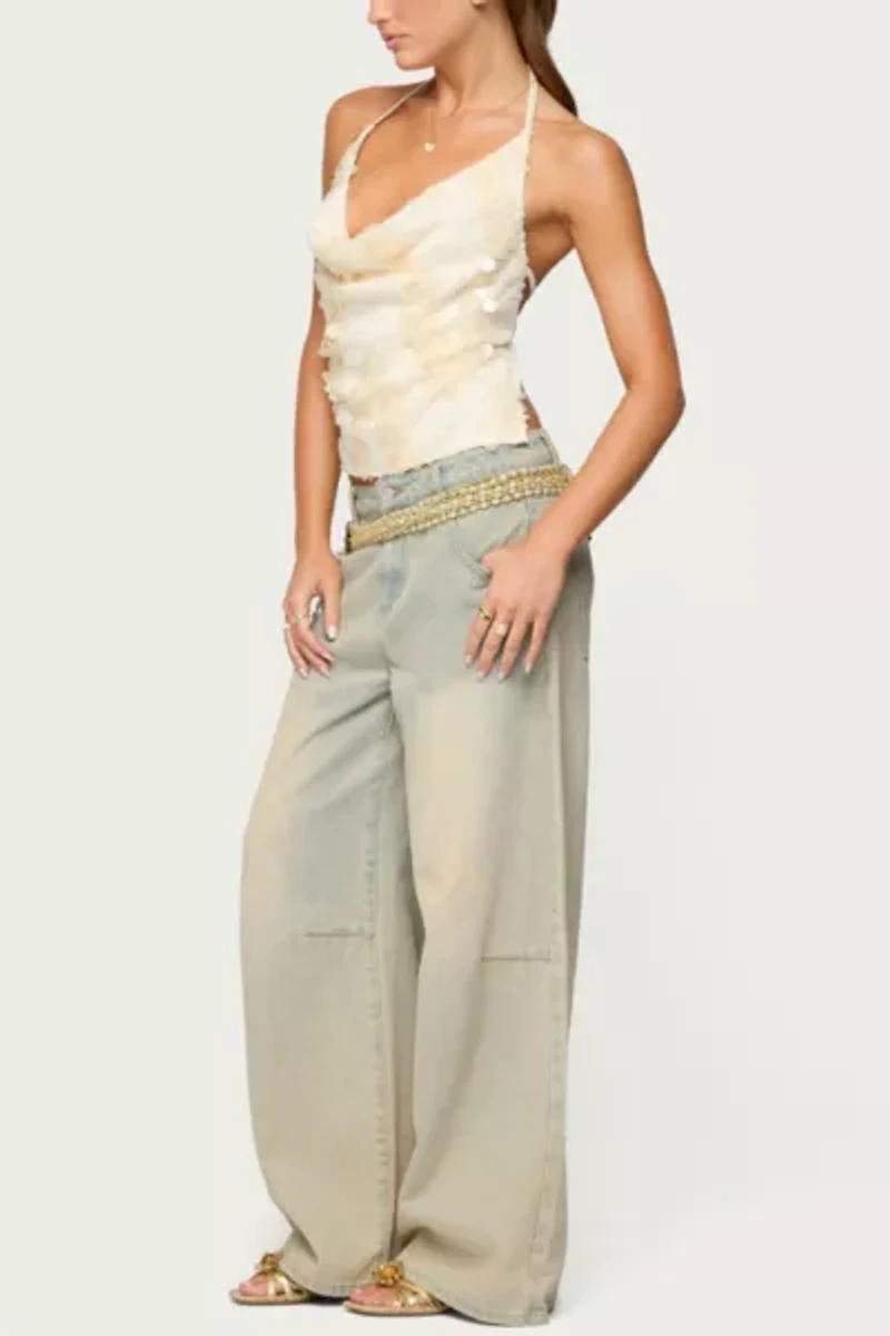 Edikted Reid Backless Sequin Cowl Neck Top