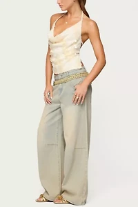 Edikted Reid Backless Sequin Cowl Neck Top
