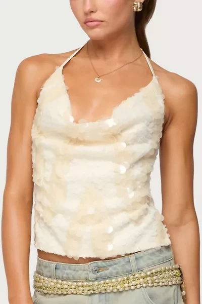 Edikted Reid Backless Sequin Cowl Neck Top
