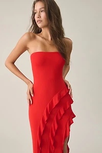 AFRM Siobhan Asymmetric Ruffle Strapless Maxi Dress