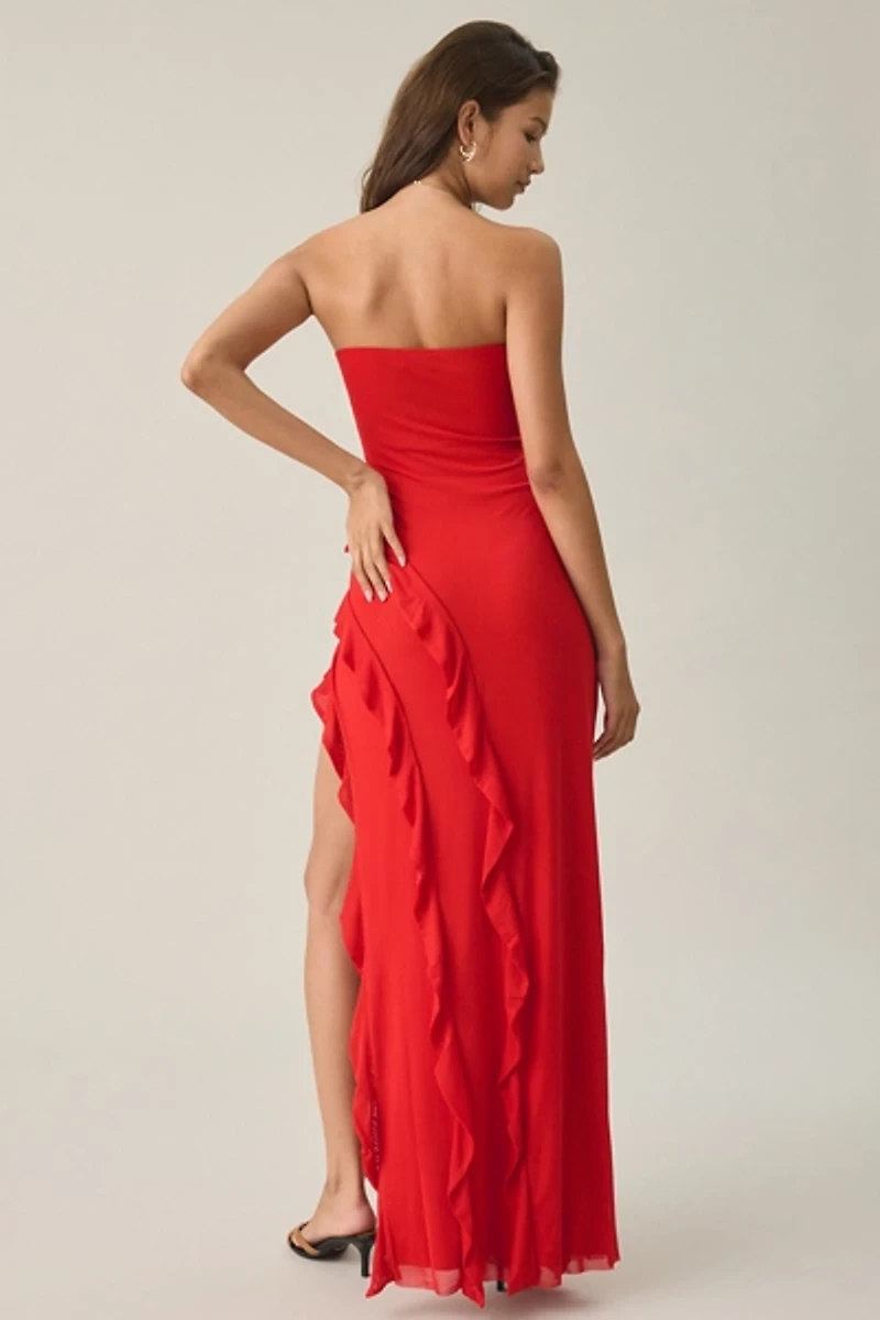 AFRM Siobhan Asymmetric Ruffle Strapless Maxi Dress