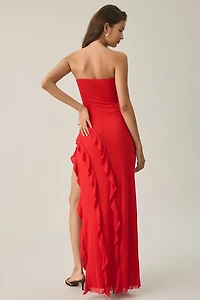 AFRM Siobhan Asymmetric Ruffle Strapless Maxi Dress