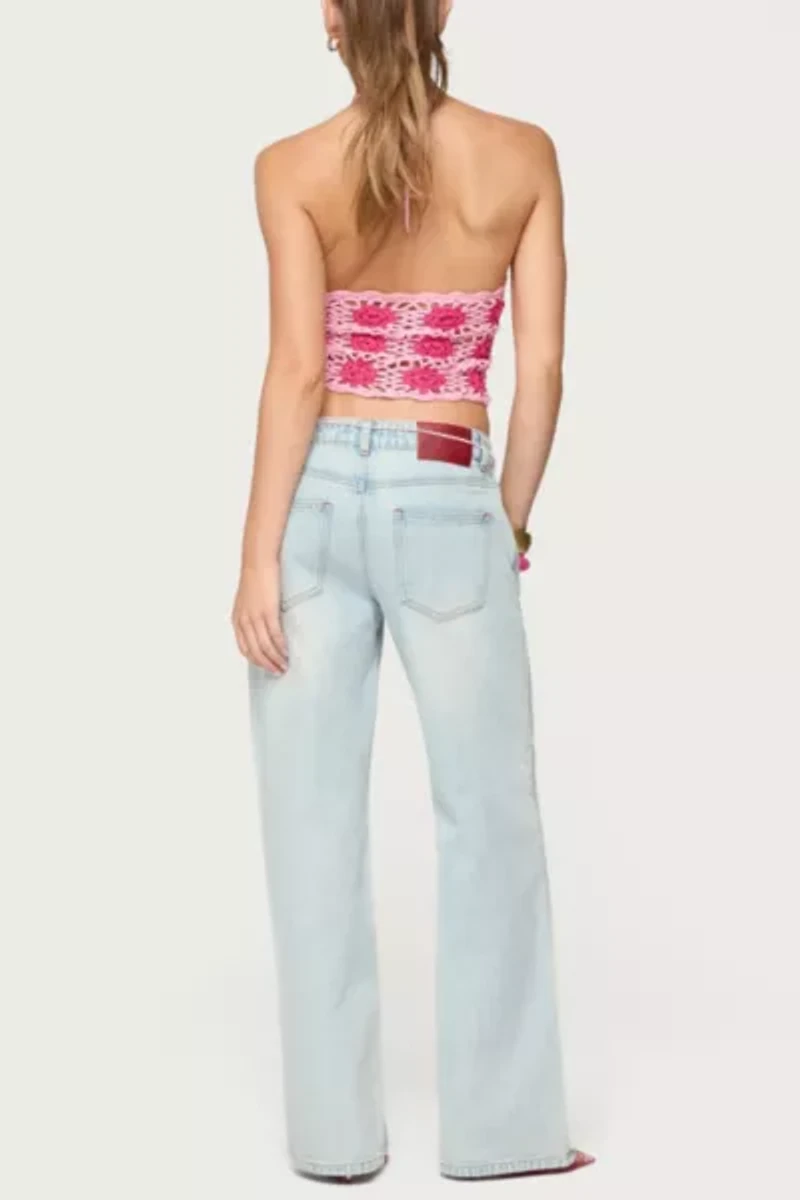 Edikted Contrast Floral Crochet Halter Top