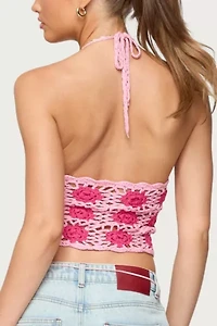Edikted Contrast Floral Crochet Halter Top