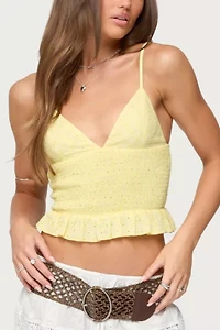 Edikted Evy Embroidered Peplum Scrunch Top