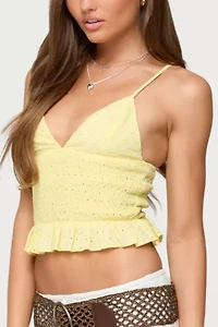 Edikted Evy Embroidered Peplum Scrunch Top
