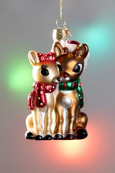 Rudolph & Clarice Reindeer Glass Ornament