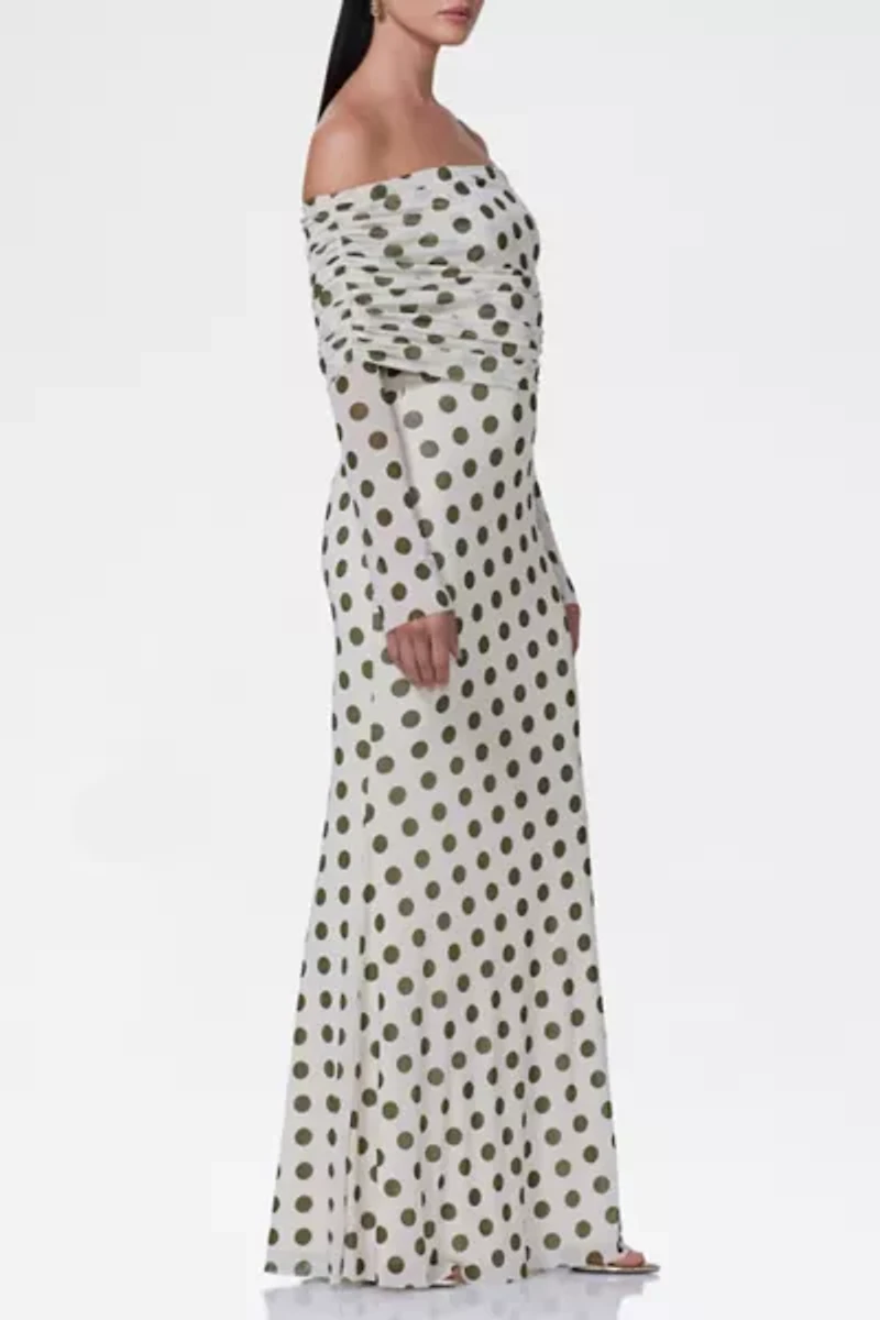 AFRM Thelma Mesh Off-The-Shoulder Long Sleeve Maxi Dress