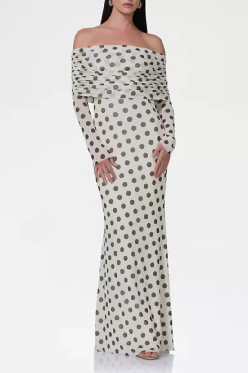 AFRM Thelma Mesh Off-The-Shoulder Long Sleeve Maxi Dress