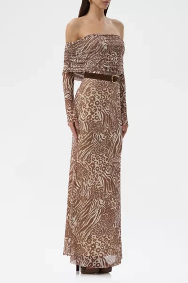 AFRM Thelma Mesh Off-The-Shoulder Long Sleeve Maxi Dress