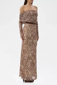 AFRM Thelma Mesh Off-The-Shoulder Long Sleeve Maxi Dress