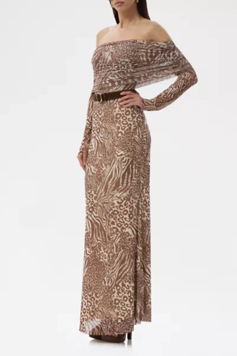 AFRM Thelma Mesh Off-The-Shoulder Long Sleeve Maxi Dress