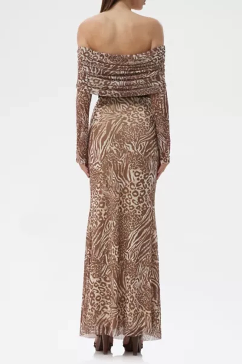 AFRM Thelma Mesh Off-The-Shoulder Long Sleeve Maxi Dress