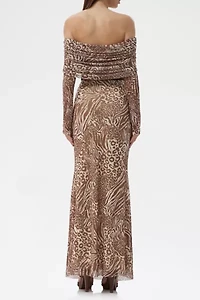 AFRM Thelma Mesh Off-The-Shoulder Long Sleeve Maxi Dress