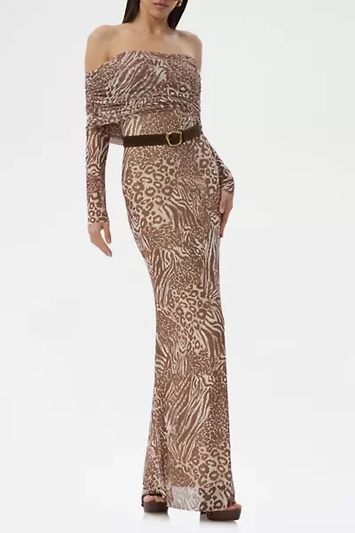 AFRM Thelma Mesh Off-The-Shoulder Long Sleeve Maxi Dress