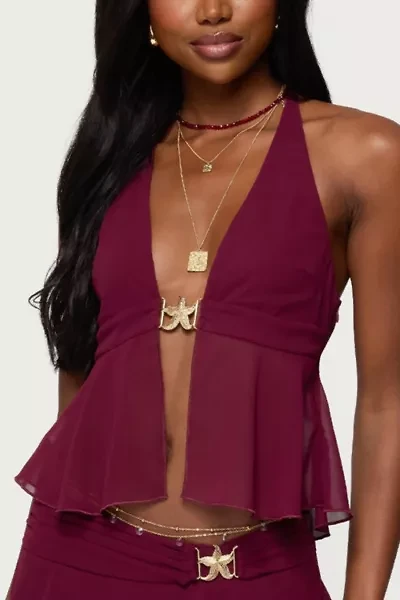 Edikted Sea Star Chiffon Split Front Top