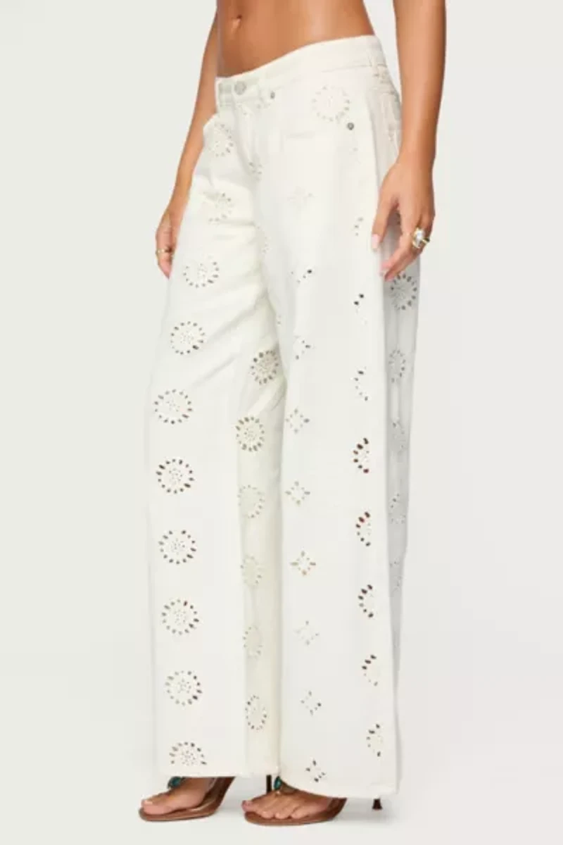 Edikted Eyelet Low Rise Wide Leg Jeans