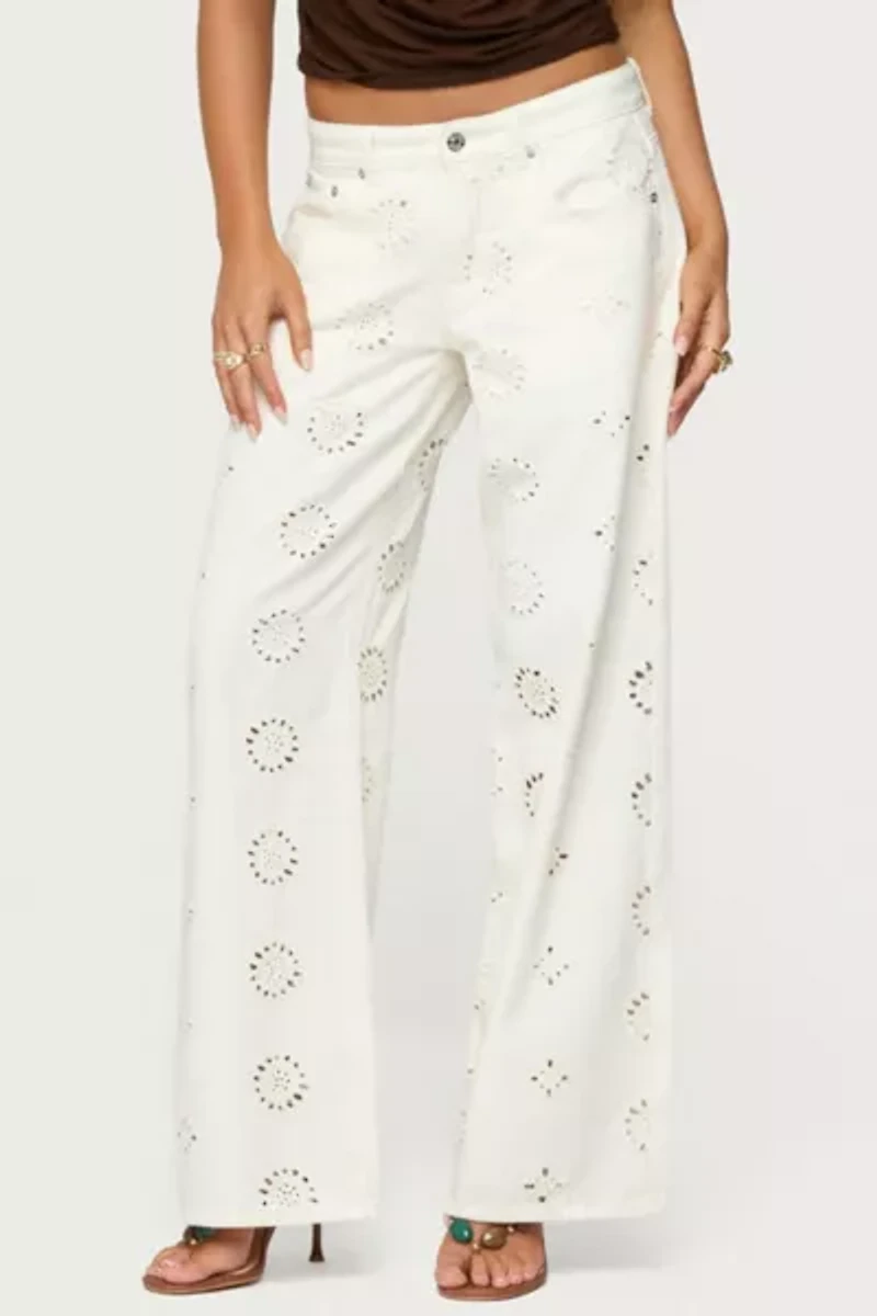 Edikted Eyelet Low Rise Wide Leg Jeans