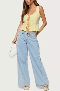 Edikted Floral Split Low Rise Jeans
