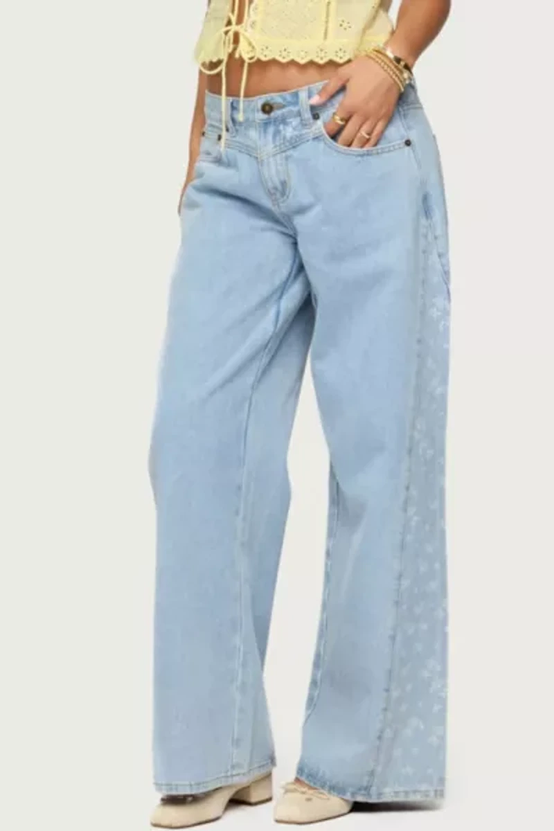 Edikted Floral Split Low Rise Jeans